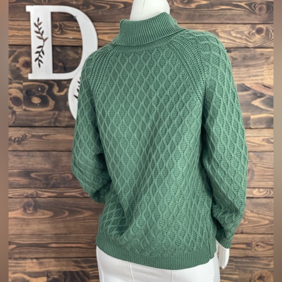 Vintage | Chunky Cable Knit Diamond Turtleneck Sweater Long Sleeve Green - Picture 3 of 6
